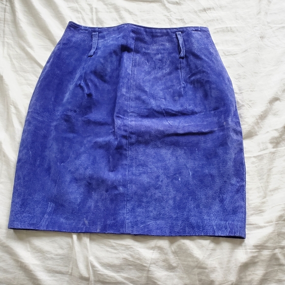 NWT Vintage Express Royal Blue Suede Leather Skirt Size 12 - Picture 4 of 7